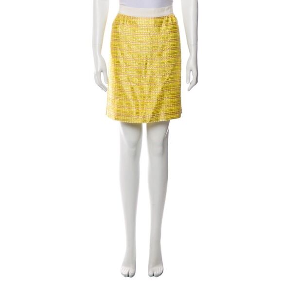 Kate Spade New York Yellow Tweed Knee-Length Skirt Size 12 Grosgrain Trim - Picture 2 of 10